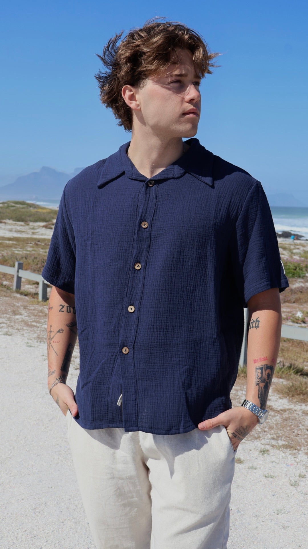 Men's Navy Muslin Shirt