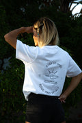 White stay stoked sun and sea t-shirt back design.